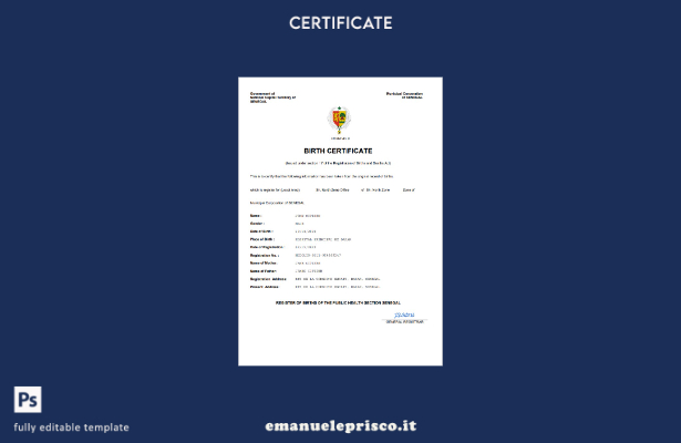 stile verificato Certificato di nascita dello stato di stato senegalese Modello 